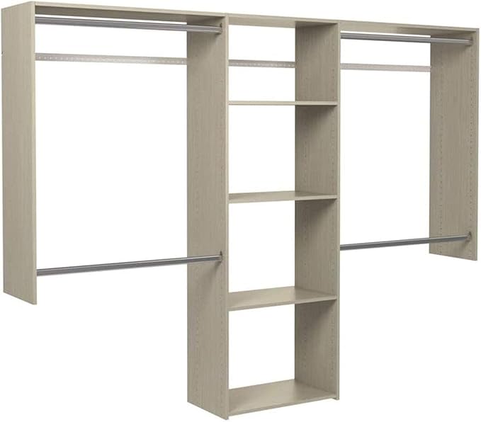 Easy Track OK1460-CG Deluxe Starter Closet Storage Wall Mounted Wardrobe Organizer System Kit with Shelves and Rods, Weathered Grey