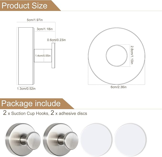 ZESLMG Nickel Suction Cup Hooks for Glass Window, Silver Shower Hook for Inside Shower, Removable Towel Hooks for Bathroom Kitchen Wall Glass Door, Wreaths Loofah Suction Hook for Hanging, 2 Pack