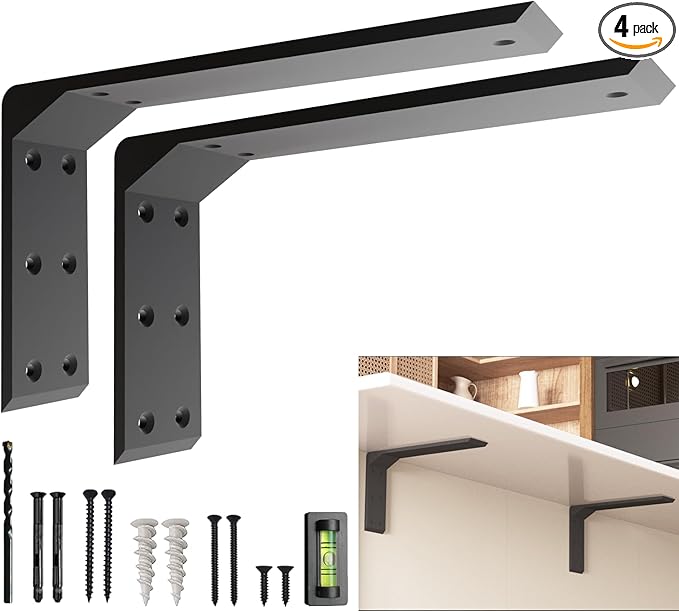 Countertop Brackets 16 –20 Inch Heavy Duty L Bracket – 15.5"x2.5"x9" (5/16" Thick / 8mm) Black Mantel Brackets & Corbels for Granite & Wood Shelves – Floating countertop Support Bracket (Set of 2)
