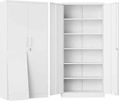 SISESOL Metal Storage Storage Cabinet with 5 Adjustable Shelves,White Metal Cabinet with Locking Doors,Steel Pantry Cabinet with Lock,71" Lockable Storage Cabinet for Home,Office,Garage,Kitchen,Shop