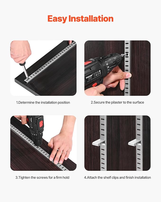 VEVOR Shelf Pilaster, 36.3-inch 6 Pack, Adjustable Shelf Brackets Steel Mortise Mount Pilaster Strip Standards with 24 Screws, Suitable for Wall Shelving System Cabinet Closet Organization