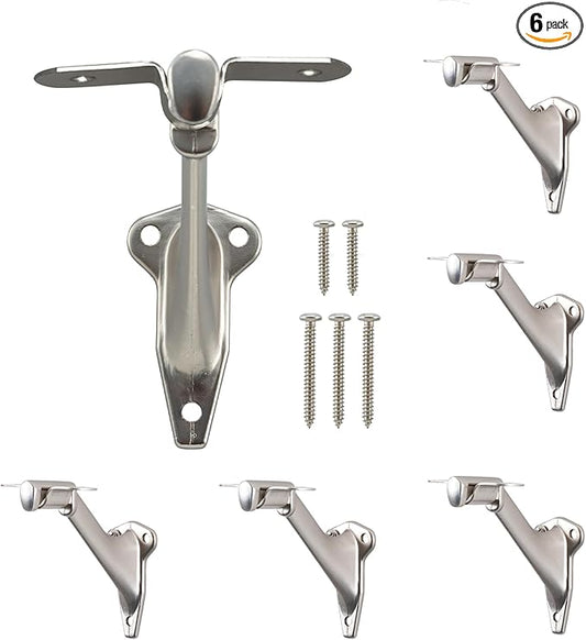 Stair Handrail Bracket 3 Inch,Hand Rail Brackets for Stairs Light-Duty, Stair Railing Bracket, Banister Brackets for Indoor Stairs, Satin Nickel Finish 6 Pack, HOME MASTER HARDWARE