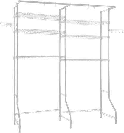VEVOR Over The Washer and Dryer Storage Shelf, 6 Tier Laundry Room Drying Rack with Hanger Rod and Hooks, Adjustable Over Washer and Dryer Shelves, Laundry Room Shelf Storage Space Saver, White
