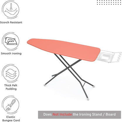 Encasa XO Ironing Board Cover and Pad 54"x15" - 4mm Felt Large Iron Board Cover with Padding - Heat Resistant, Stain-Safe Dye, Non Slip Elastic Bungee Cord Tightening Iron Table Cover Coral