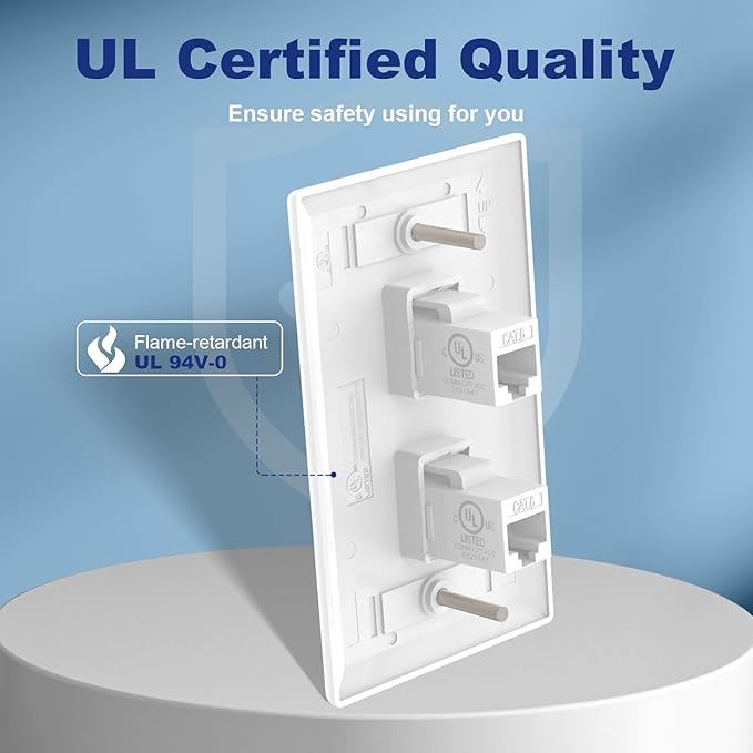 VCE 2-Port Ethernet Wall Plate (UL-Listed), CAT6 Wall Plate and Jack, RJ45 Keystone Wall Outlet with Single Gang Low Voltage Mounting Bracket, White 2-Pack
