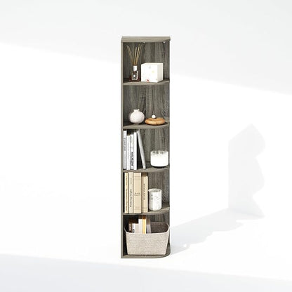 Furinno Reed Corner Shelf, 5-Tier Corner Bookshelf, Book Shelf, Corner Shelves, Storage Rack, for Organization and Storage, Home Office, Living Room, French Oak