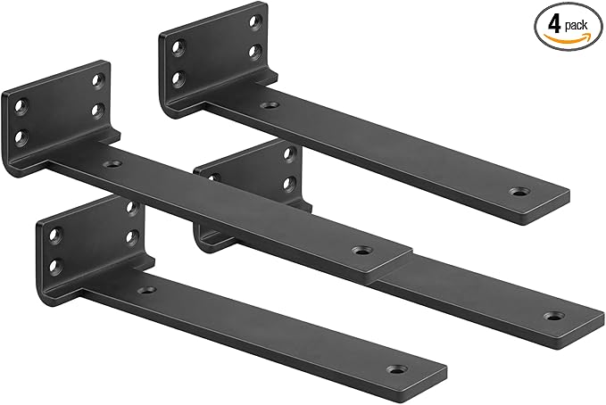 Floating Shelf Brackets 10 inch 4 Pack L Brackets for Shelves Black Metal Heavy Duty Shelf Bracket for DIY Decorative with Mounting Hardware