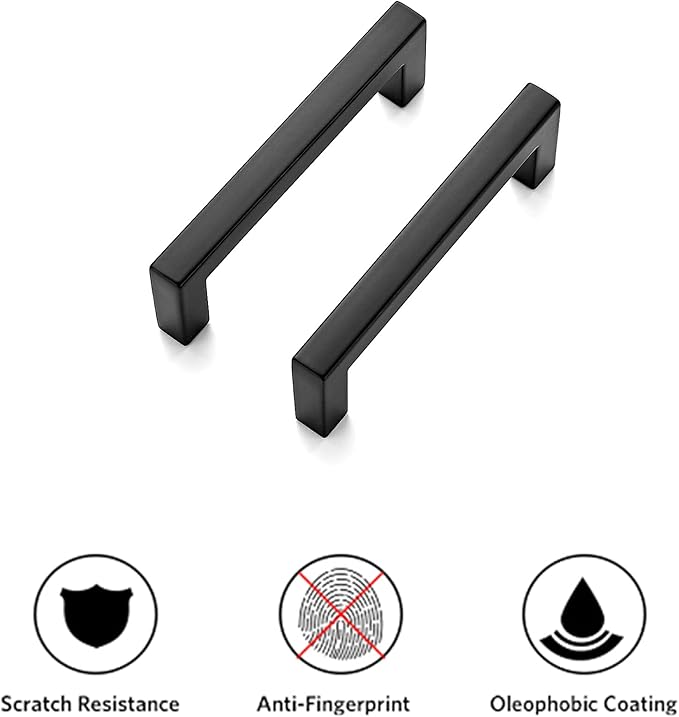 Ravinte 3 Pack Solid 3 Inch Center to Center Slim Square Bar Drawer Handles - Kitchen Cabinet Hardware in Matte Black - Drawer Pulls and Cabinet Handles