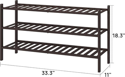 Long Shoe Rack, Bamboo Wood Shoe Rack for Closet, Entryway & Hallway, 3-Tier Stackable Shoe Shelf