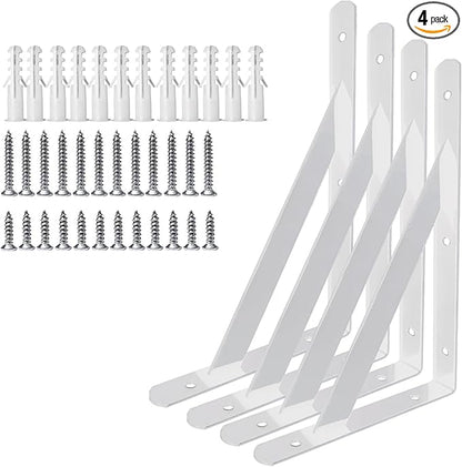Heavy Duty Shelf Brackets Wall Mount Steel Bracket Wall Brackets for Shelves (White, 8 x 5 Inch-2 Pairs)