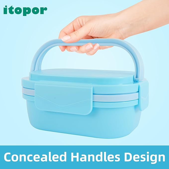 Leakproof Lunch Box, Drop-Proof Bento Box for Kids & Adults, BPA-Free Lunch Containers with Sleek Handles & Utensils, Microwave & Dishwasher Safe (Blue)