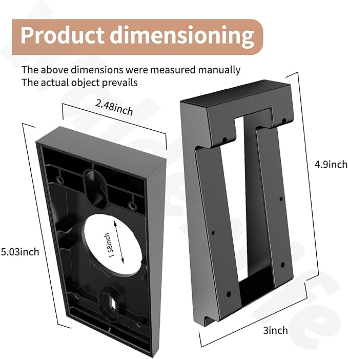 Waldenlife Video Doorbell Mount - Black Plastic Wall Mount for Ring 2/3/3 Plus - Fits Vinyl, Aluminum & Cedar Walls - Angle Adjustment