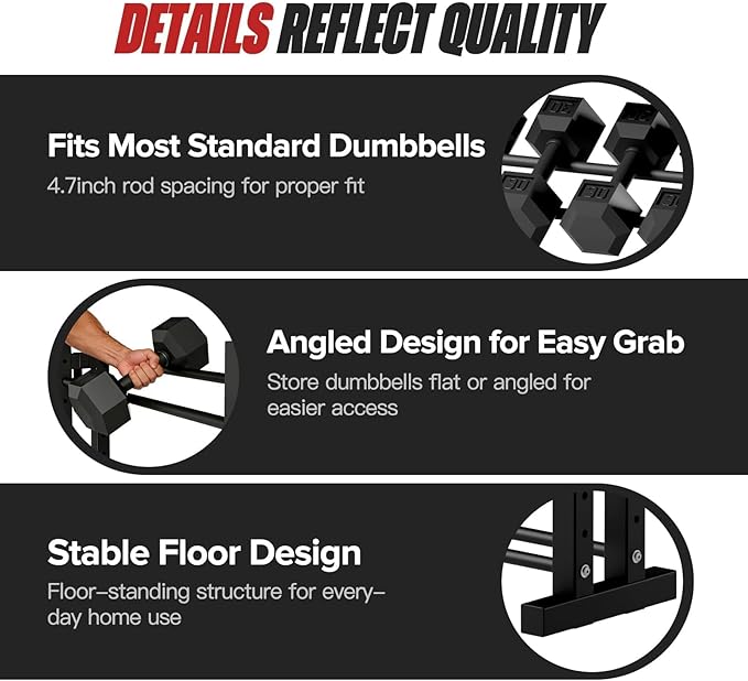 3-Tier Dumbbell Rack Stand Only, Weight Rack for Home Gym Dumbbells, Adjustable Height, Compact Design, 1000LB Capacity Dumbbell Storage for Home Use