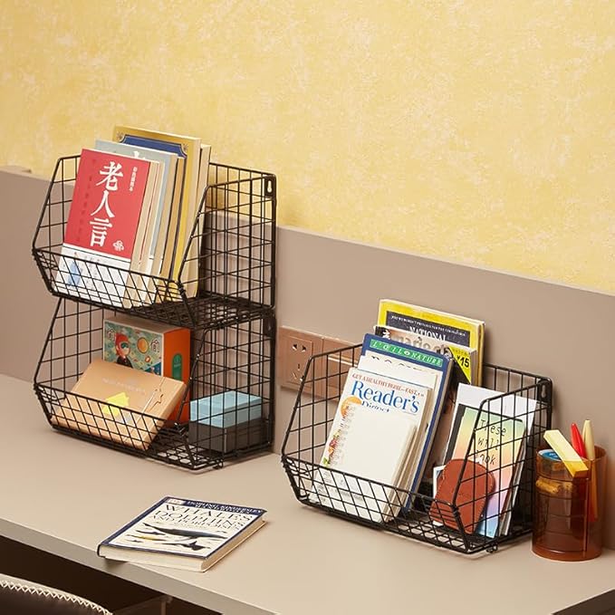 3 Tier Hanging Foldable Wire Baskets Closet Organizer Clothes Shelves Countertop Caddy Bin Wall Mount Shelf Wire Storage Basket Bins for Clothing Handbags Snacks Drinks Fruits M