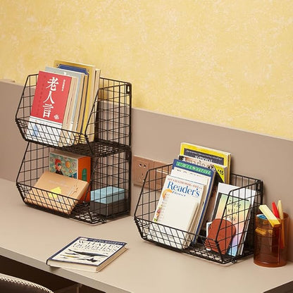 3 Tier Hanging Foldable Wire Baskets Closet Organizer Clothes Shelves Countertop Caddy Bin Wall Mount Shelf Wire Storage Basket Bins for Clothing Handbags Snacks Drinks Fruits L