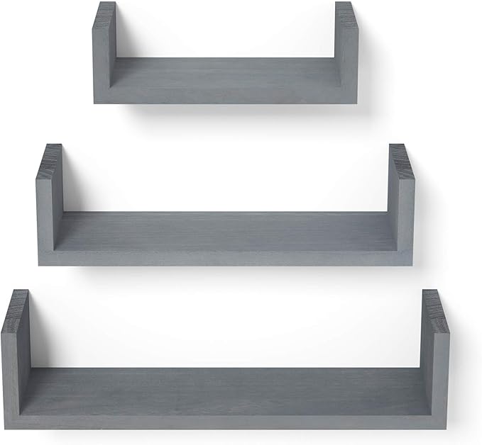 SRIWATANA Floating Shelves Wall Mounted, Solid Wood Wall Shelves, Weathered Gray…