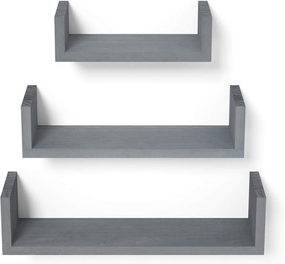 SRIWATANA Floating Shelves Wall Mounted, Solid Wood Wall Shelves, Weathered Gray…