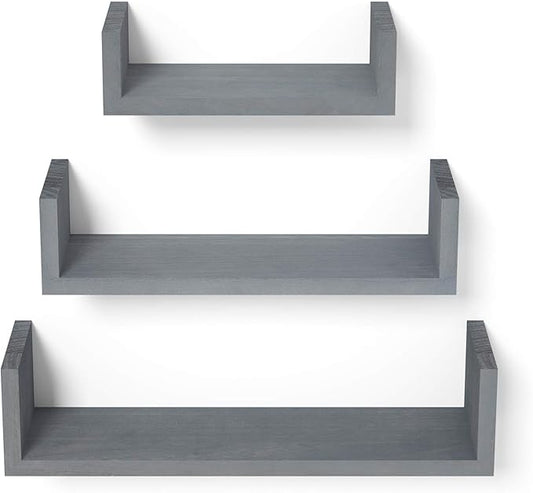 SRIWATANA Floating Shelves Wall Mounted, Solid Wood Wall Shelves, Weathered Gray…