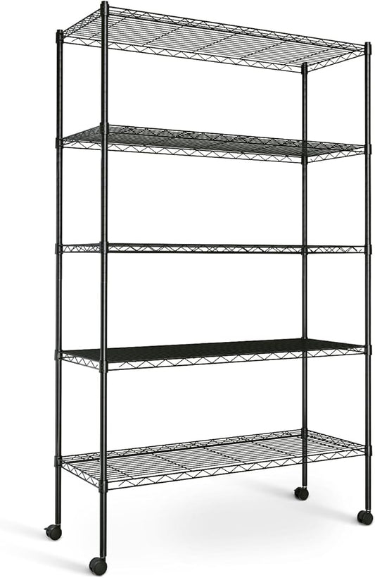 Simple Deluxe Heavy Duty 5-Tier Storage Shelving Unit, 35.83" W x 13.98" D x 61.02" H, 1250 Lbs Loading Capacity, Black