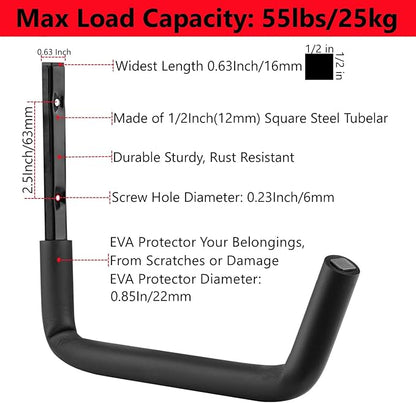 Garage Storage Ladder Hooks with 12" Jumbo Arm, 8 Pack Heavy Duty Wall Mounted Storage Hanger Utility Organizer for Bicycle, Folding Chairs, Bike and Garden Tools