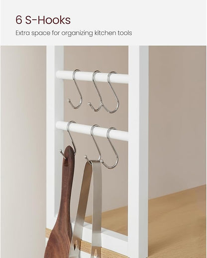 VASAGLE Coffee Bar, 23.6 Inches Baker's Rack for Kitchen with Storage, 6-Tier Kitchen Shelves with 6 Hooks, Microwave Stand, Modern, Golden Oak and Cloud White UKKS024W09