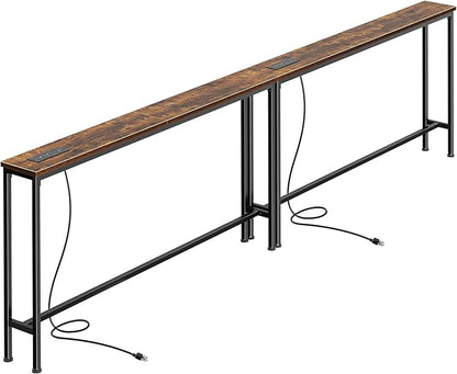 SUPERJARE 102.4 Inch Sofa Table with Power Outlets and USB-C Ports, 5.9 Inch Narrow Console Tables, Entryway Hallway Couch Tables with Storage, Behind Sofa, Small Spaces, Living Room, Rusitc Brown