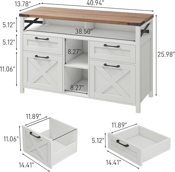 Vabches Farmhouse Filing Cabinet with Adjustable Shelf for Home Office, Lateral File Cabinets 4 Drawers with Open Storage Shelf, Filing Organization Storage Cabinets for Hanging Files Letter/A4