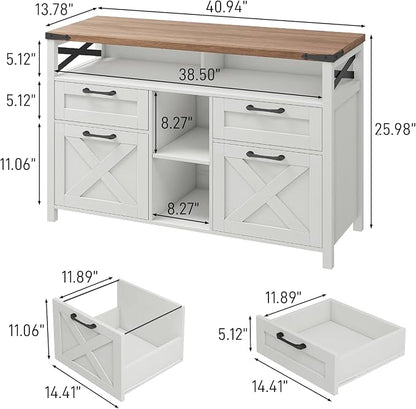 Vabches Farmhouse Filing Cabinet with Adjustable Shelf for Home Office, Lateral File Cabinets 4 Drawers with Open Storage Shelf, Filing Organization Storage Cabinets for Hanging Files Letter/A4