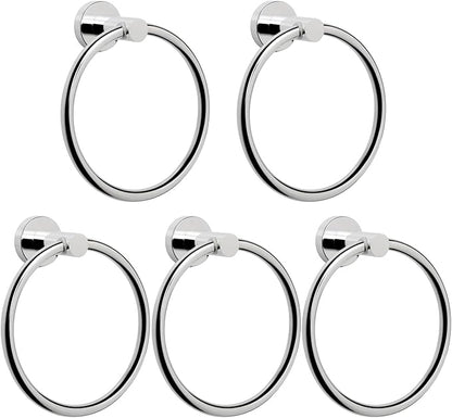 NearMoon Bath Towel Ring, Bathroom Hardware Accessories-Thicken Stainless Steel Hand Towel Holder for Bathroom, Modern Round Towel Hanger Wall Mounted (Chrome, 5 Pack)