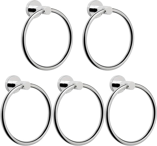 NearMoon Bath Towel Ring, Bathroom Hardware Accessories-Thicken Stainless Steel Hand Towel Holder for Bathroom, Modern Round Towel Hanger Wall Mounted (Chrome, 5 Pack)