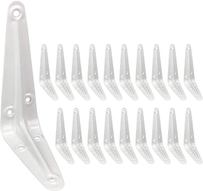 Shelf Brackets 4 Inch, 20 Pack White Metal Small Heavy Duty L Adjustable Floating Shelves Bracket, 4 x 3 Inch Farmhouse Shelf Angle Bracket for Wall with Screws