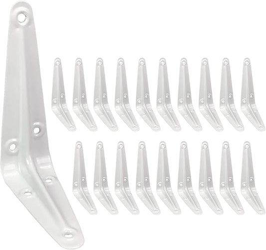 Shelf Brackets 4 Inch, 20 Pack White Metal Small Heavy Duty L Adjustable Floating Shelves Bracket, 4 x 3 Inch Farmhouse Shelf Angle Bracket for Wall with Screws