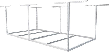 FLEXIMOUNTS 4x8 Overhead Garage Storage Rack without Decking, Garage Storage Organization System, Heavy Duty Metal Ceiling Storage Racks, 600lbs Weight Capacity, White, Lite Series