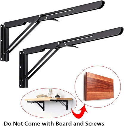 Sumnacon 2 Pcs 20 Inch Sturdy Folding Shelf Brackets - Heavy Duty Triangle Table Bench Folding Shelf Brackets, Wall Mounted Metal Folding Shelf Hinge, Black