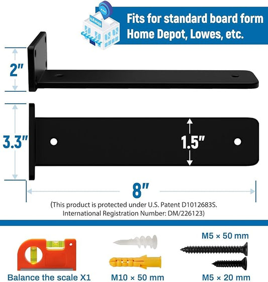 LEOPO 8 inch 8 Pack Floating Shelf Brackets, 1/5” Thick Heavy Duty Rustic Industrial Shelf Bracket, Floating Hidden Metal Bracket