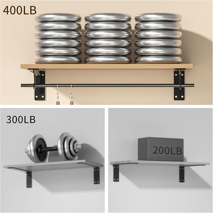 Closet Rod Support Bracket WYGWP 14 inch Heavy Duty Shelf Brackets with Rod Holders Support 400lbs Wall Mounted Sturdy 2 Pack
