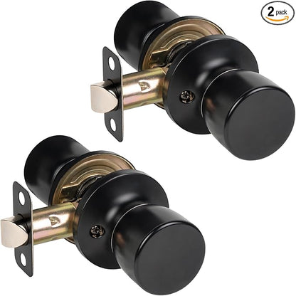 HOSOM Passage Door Knob, Matte Black Door Knobs Keyless Doorknobs for Interior Doors, Hallway, Closet and More, No Locking, 2 Pack