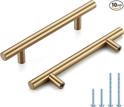 Champagne Bronze Cabinet Handles 4 Inch Hole Center Stainless Steel Drawer Pulls for Cabinets, Dresser, Bathroom 10 Pack