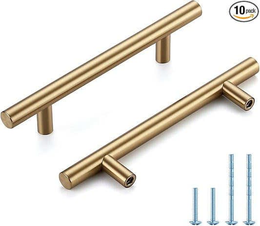 Champagne Bronze Cabinet Handles 4 Inch Hole Center Stainless Steel Drawer Pulls for Cabinets, Dresser, Bathroom 10 Pack