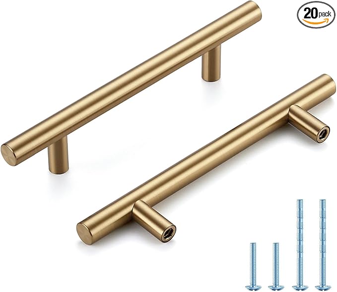 Champagne Bronze Cabinet Handles 4 Inch Hole Center Stainless Steel Drawer Pulls for Cabinets, Dresser, Bathroom 20 Pack