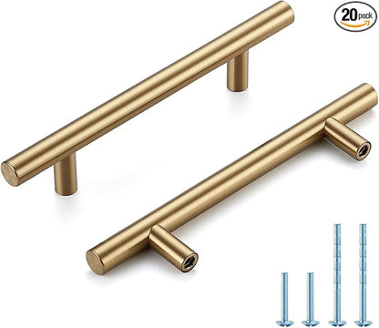 Champagne Bronze Cabinet Handles 4 Inch Hole Center Stainless Steel Drawer Pulls for Cabinets, Dresser, Bathroom 20 Pack