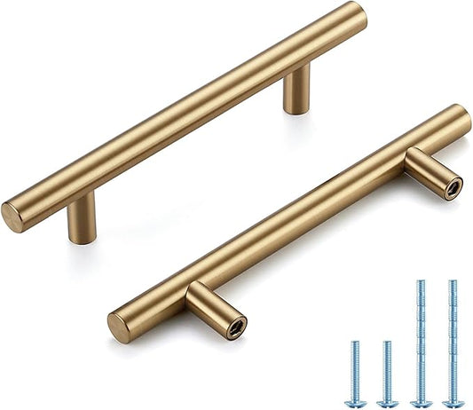 Champagne Bronze Cabinet Handles 4 Inch Hole Center Stainless Steel Drawer Pulls for Cabinets, Dresser, Bathroom 45 Pack