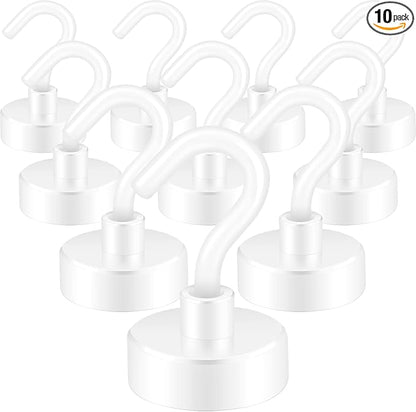 Neosmuk Magnetic Hooks, Heavy Duty 40lb+ Strong Magnet Hook for Cruise Cabins, Cruise Ship Essentials for Hanging, Metal Wall Refrigerator Hangers (White, 10 Pack)