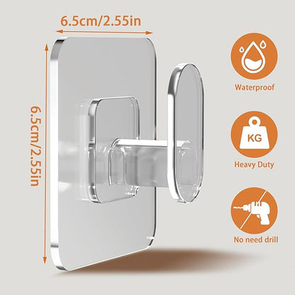 DELITON Clear Cute Storage Hooks, 10 Packs, Adhesion - Stick on Wall for Bathroom Towel&Hanging Robe, Coat