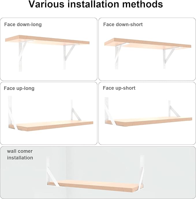 SOGAL 8 inches x 10 inches Heavy Duty Shelf Brackets,White Shelf Bracket,Shelf Support Angle Brackets for Shelves, L Brackets Floating Shelf Brackets 4Pack