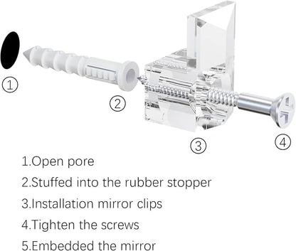 22 Sets of Mirror Holder Clips Kit,3/8 Crystal Clear Plastic Mirror Clip,Mirror Holder Clips Glass Retainer Clips Kit,Mirror Hanging kit with Screws and Fixed Mirror Box Door