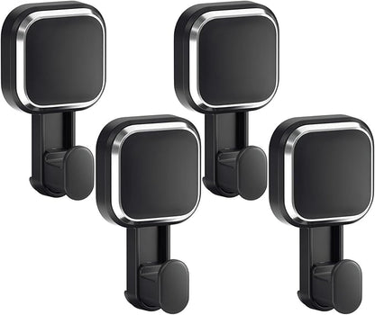 LEVERLOC 4 Pack Suction Cup Hooks for Inside Shower, Powerful Vacuum Suction Shower Holder for Towel, Loofah, Clothes, Damage Free Hanging Bathroom Wall Hooks, Easy to Install and Remove, Black