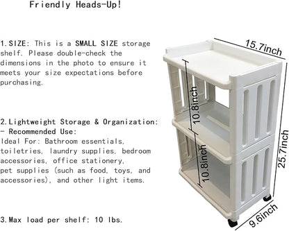 Rolling Storage Utility Cart Slim Organizer Shelf with Wheels 3 Tier Narrow Places Mobile Shelving Unit Tower Rack for Kitchen Bathroom Laundry Room Home Office Bedroom Living Room Washroom, White