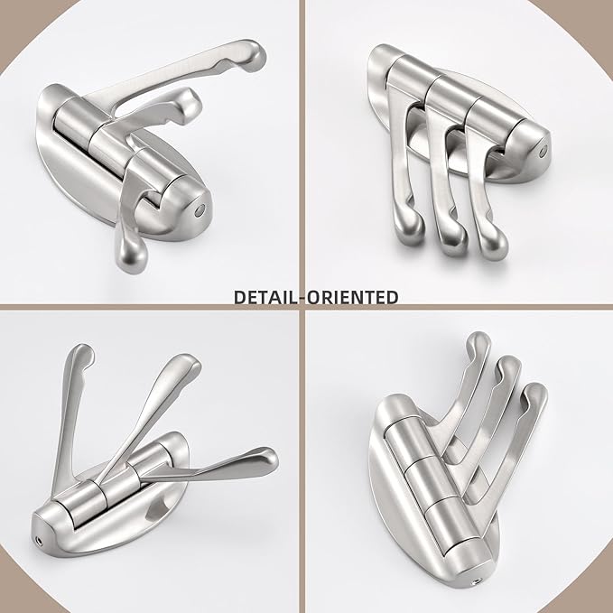 Angle Simple Foldable Swivel Towel Hook 2 PCS, Metal Flexible Coat Hook, Bath Towel Holder, Heavy Duty Robe Clothes Hanger for Bathroom RV Wall Mount, Brushed Nickel