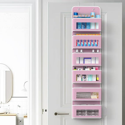 Simple Houseware 6 Clear Window Pocket Over Closet Door Storage Hanging Organizer for Bedroom, Bathroom, Pantry, Pink